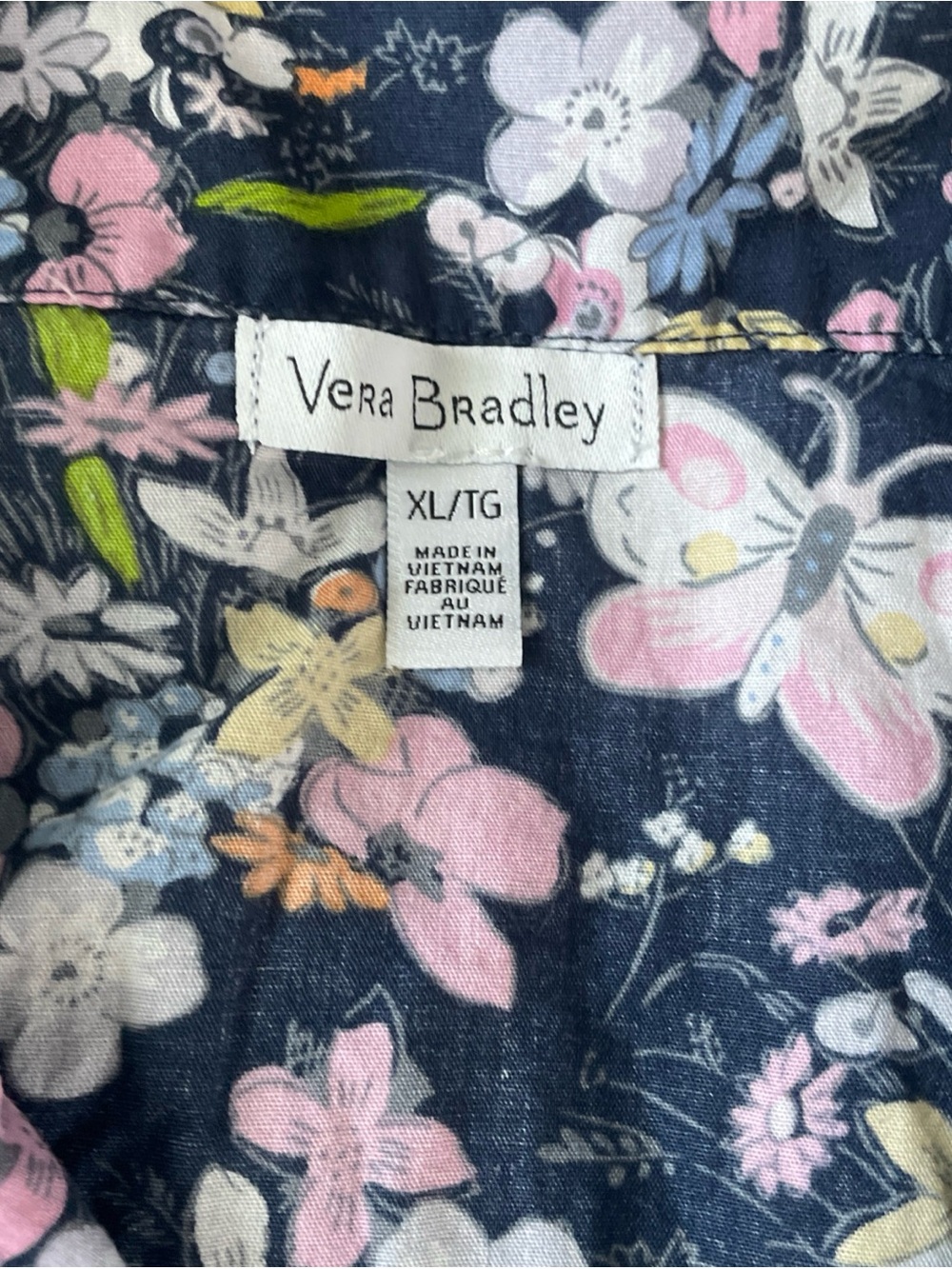 Vera Bradley XL Pajama Set Short Sleeve Button-up Shirt Shorts Bloom Boom Navy - Picture 5 of 12